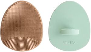 ??Mushie Cradle Cap Brush-2 pack? ?Natural/Cambridge Blue