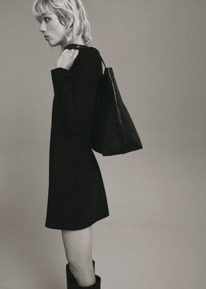 Long-sleeved dress with draped neck