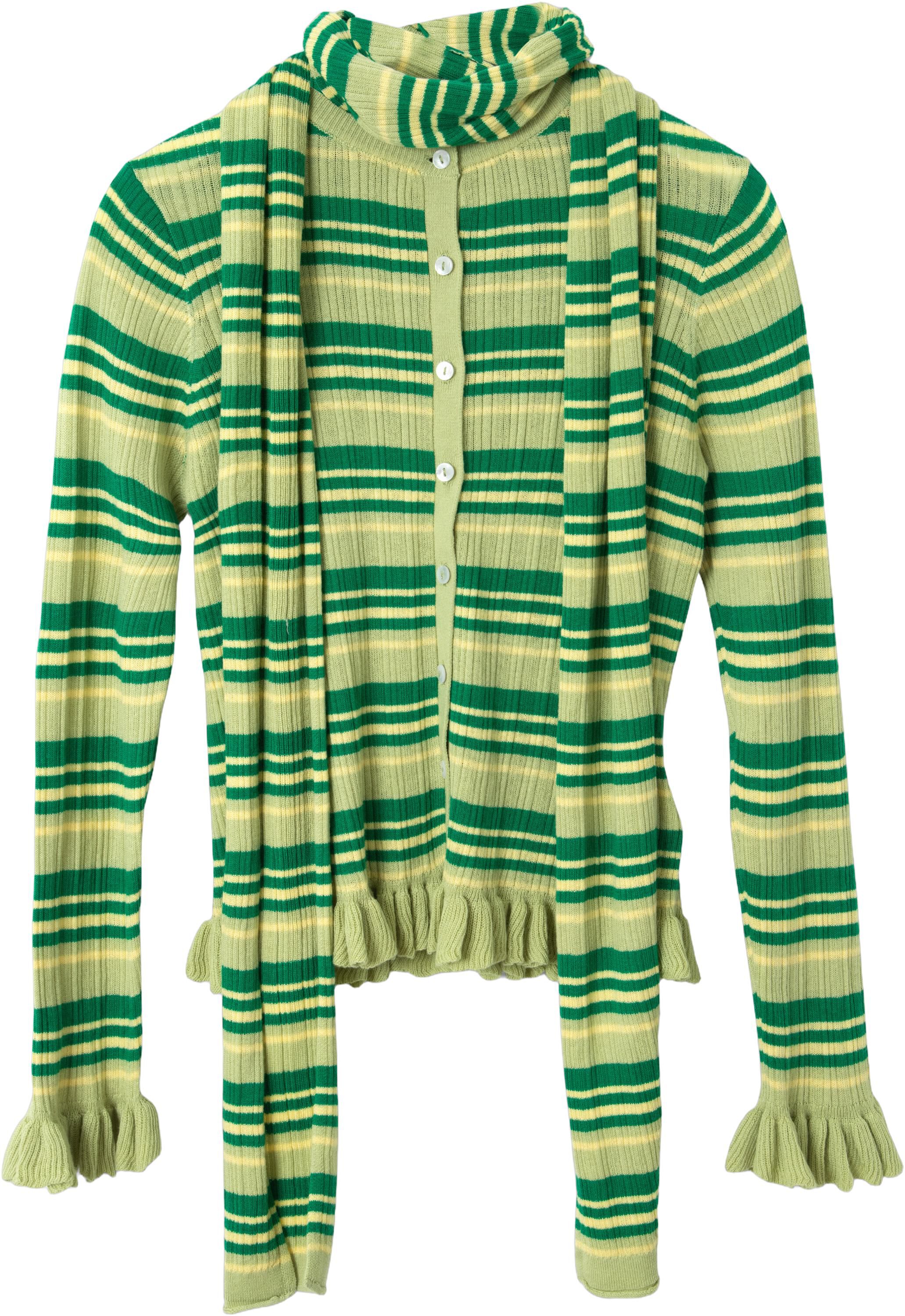 ANELIS COTTON MERINO BLEND CARDIGAN- GREEN STRIPE