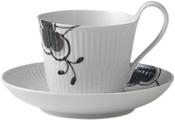 Black Fluted Mega Cup and Saucer 24cl
