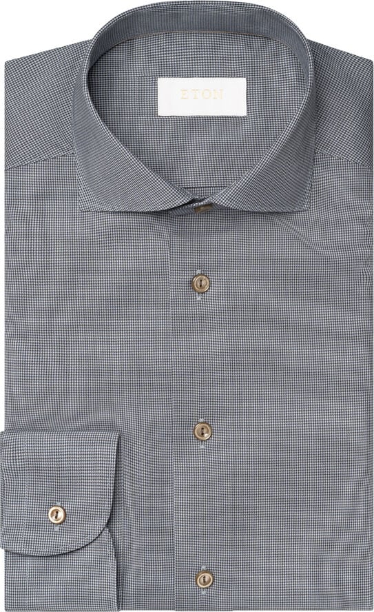 Contemporary Fit Brown Houndstoothmerino Wool Shirt