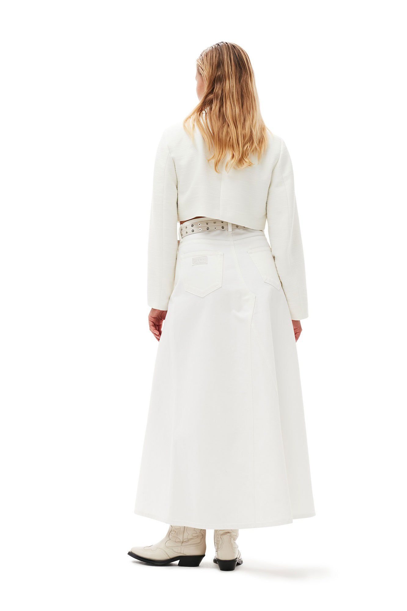 White Denim Double Fly Maxi Skirt