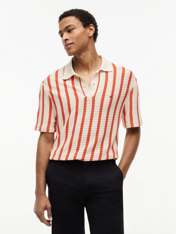 Relaxed Fit Open Knit Polo Shirt