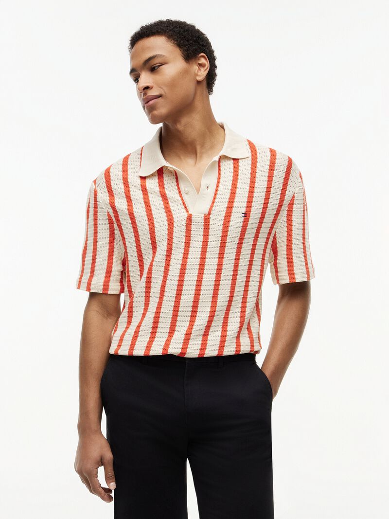 Relaxed Fit Open Knit Polo Shirt