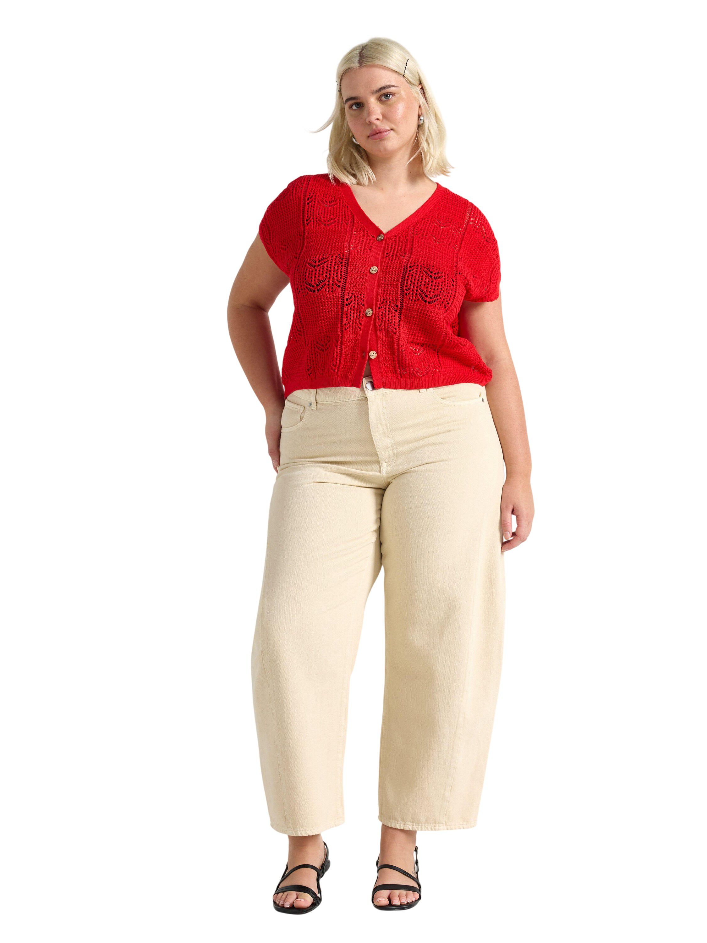 Pattern-knitted sleeveless cardigan