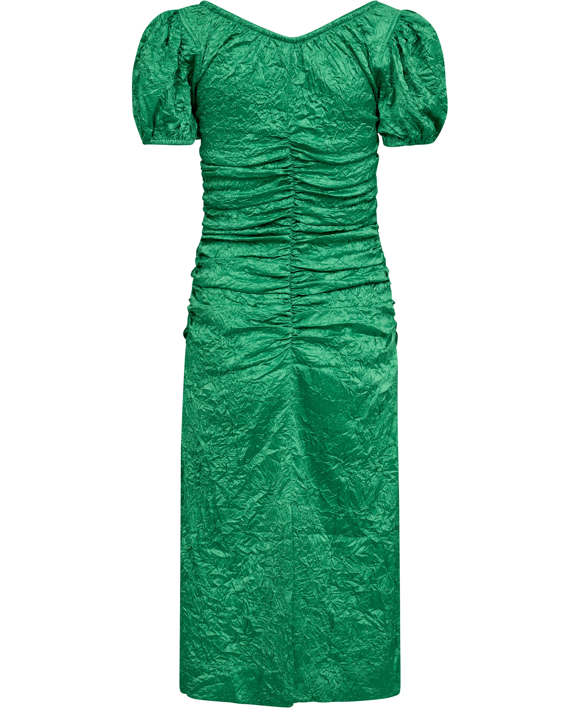 Crinkled Satin Gathered U-neck Midi