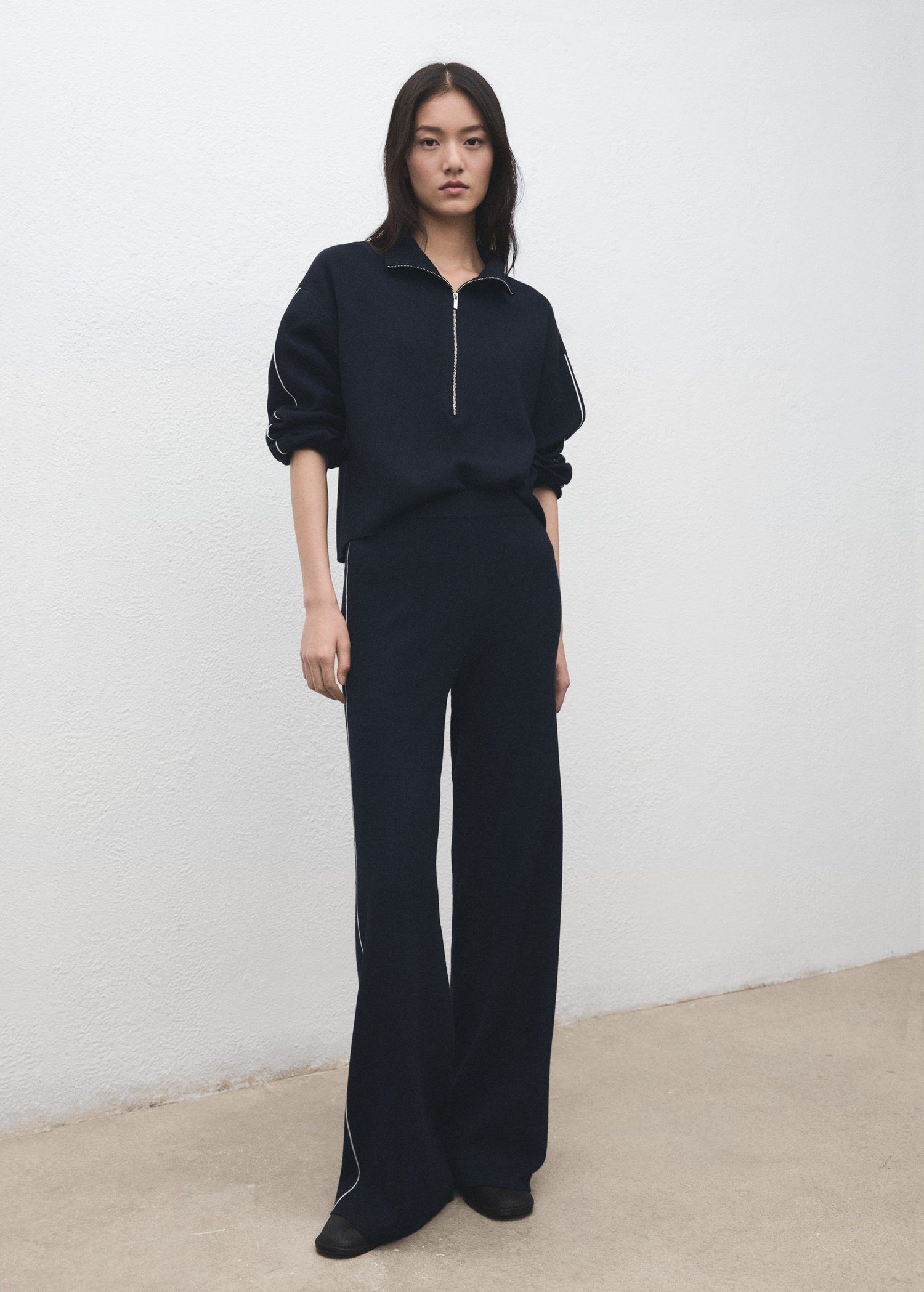 Zip neck contrast-stripe sweater