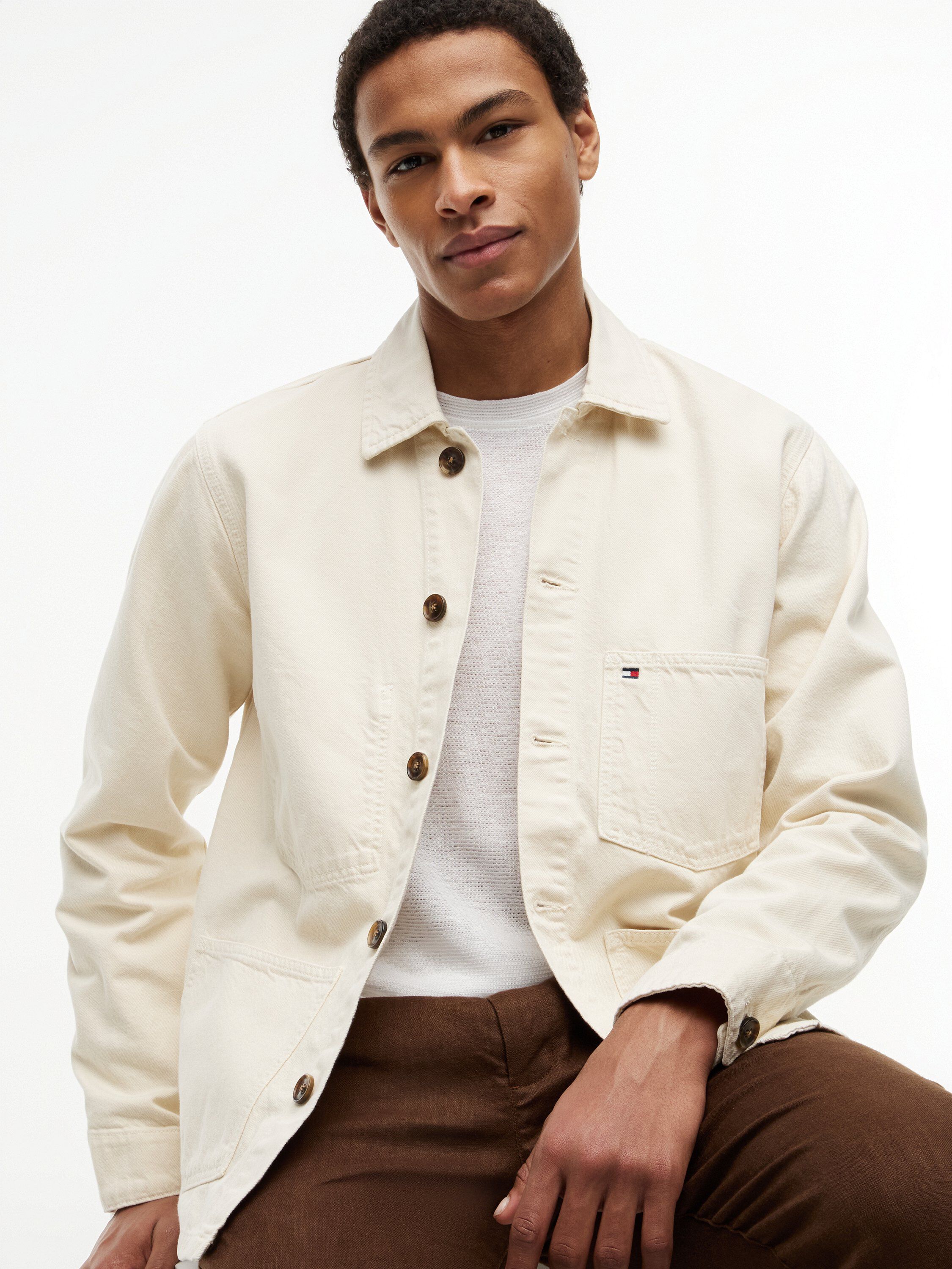 Washed Flag Embroidery Denim Chore Jacket