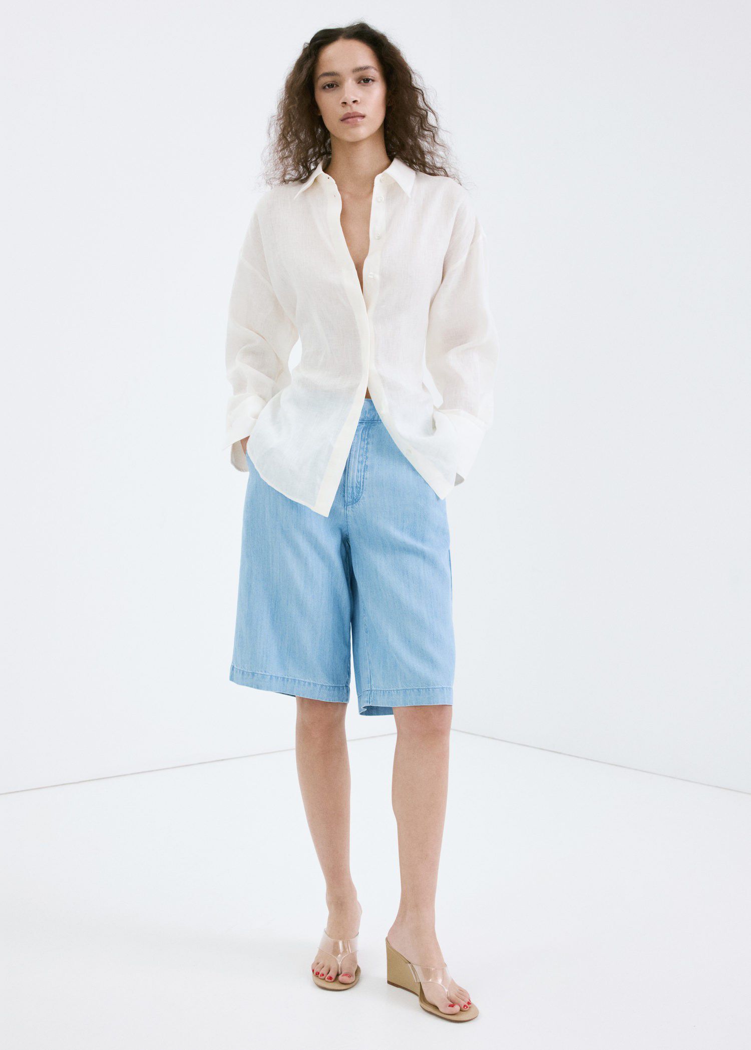 Straight low-rise denim Bermuda sho