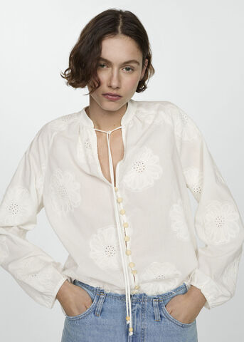 Floral embroidered blouse with bow