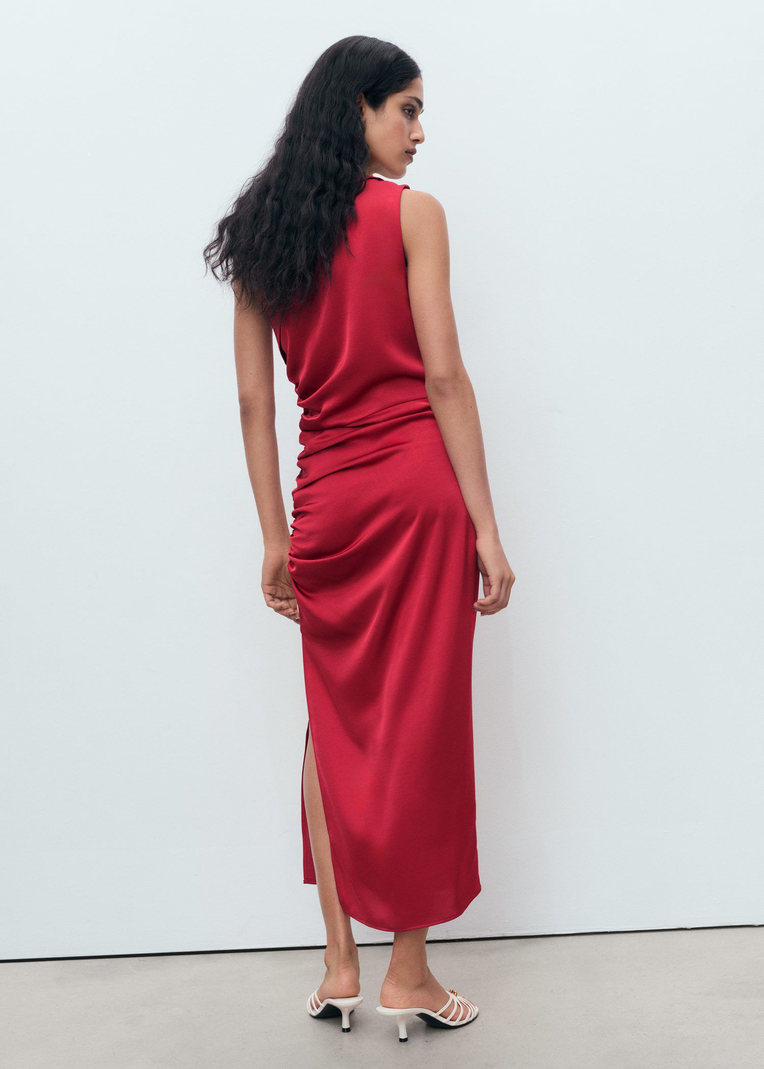 Asymmetrical satin dress with side
