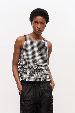 Crinkled Taffeta Check Open Back Fr