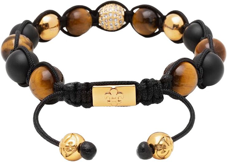 Men's Beaded Bracelet with Gold, CZ Diamond, Matte Onyx, and Brown Tig