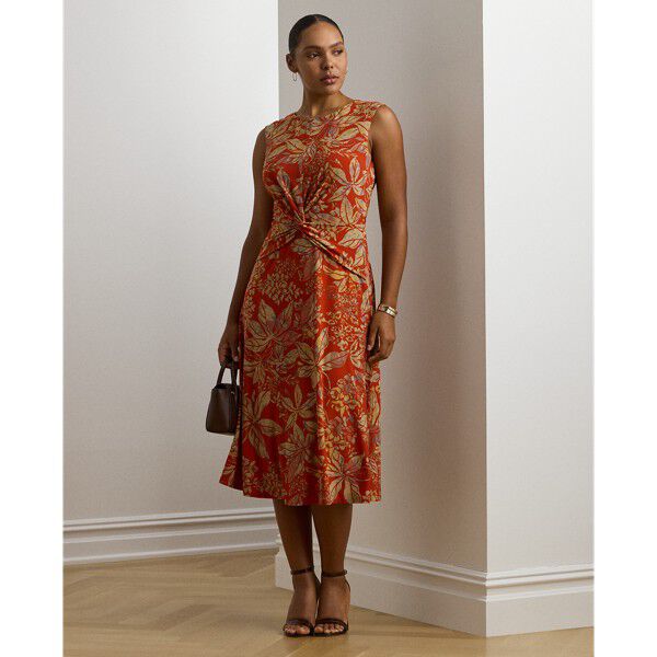 Floral Twist-Front Stretch Jersey Dress