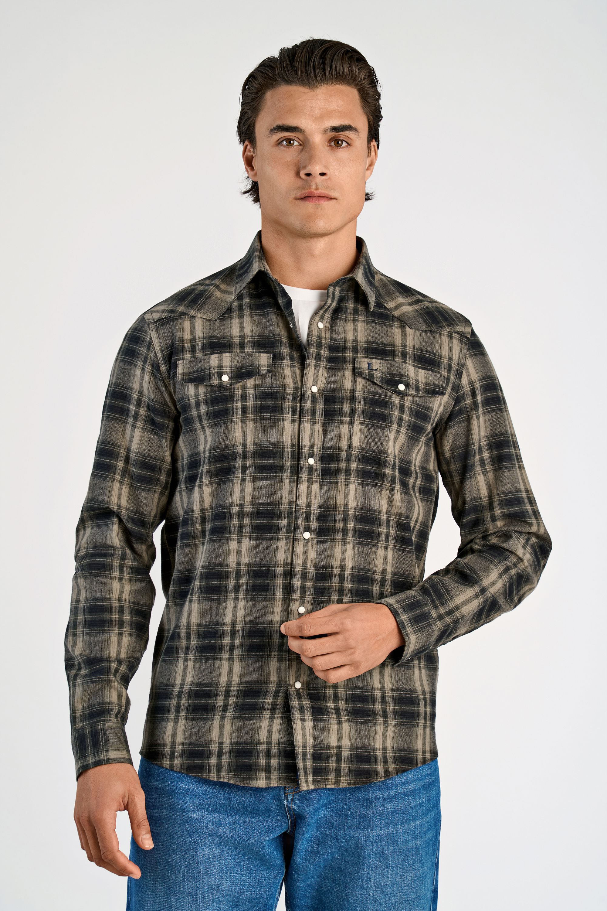 Herringbone checked shirt L/S