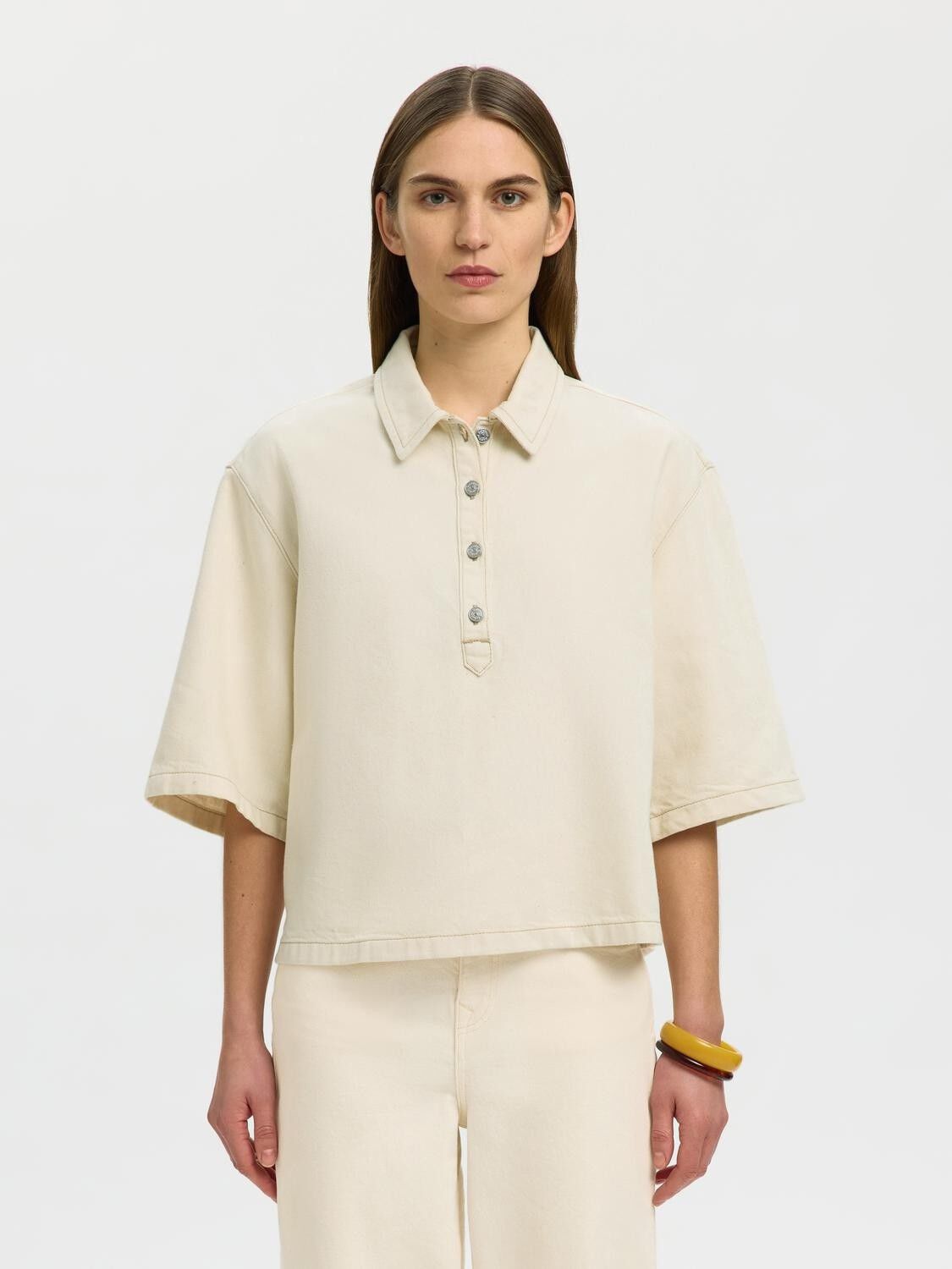 SLFLIVA-TENNA 2/4 BOXI POLO DENIM S