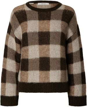 SLWLULU LOOSE LS CHECK KNIT O-NECK