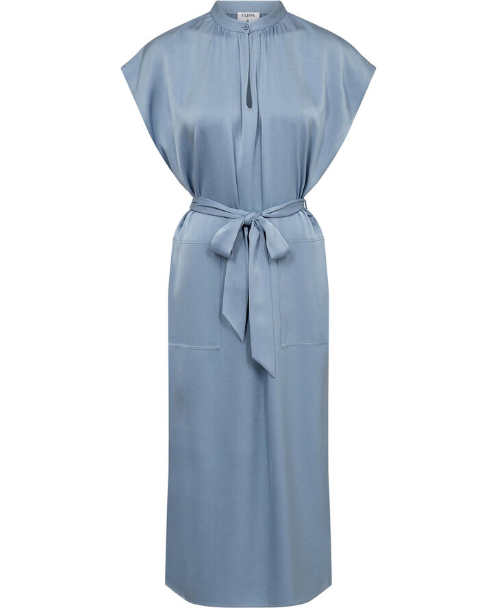 Belted Stand Collar Dress