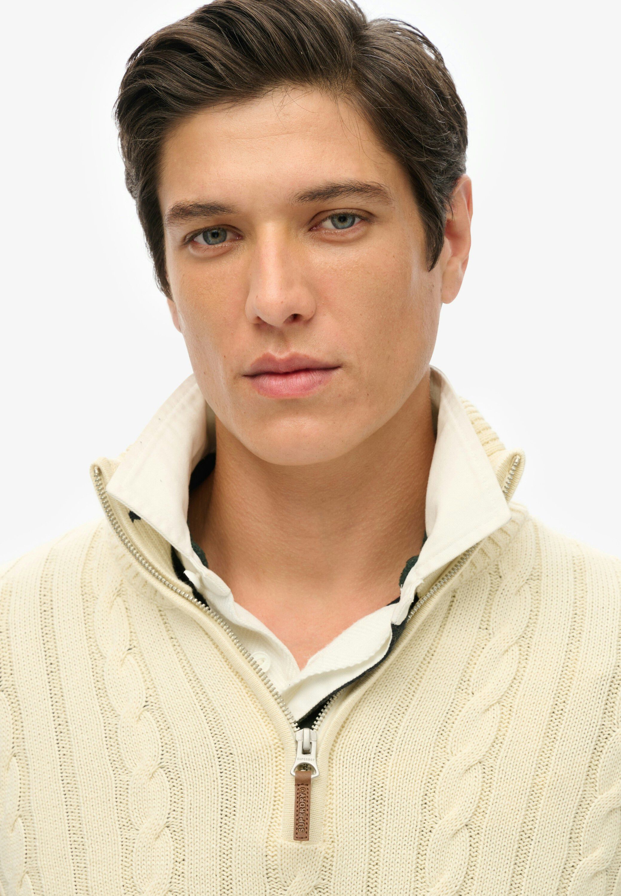PREPPY COTTON CABLE HALF ZIP