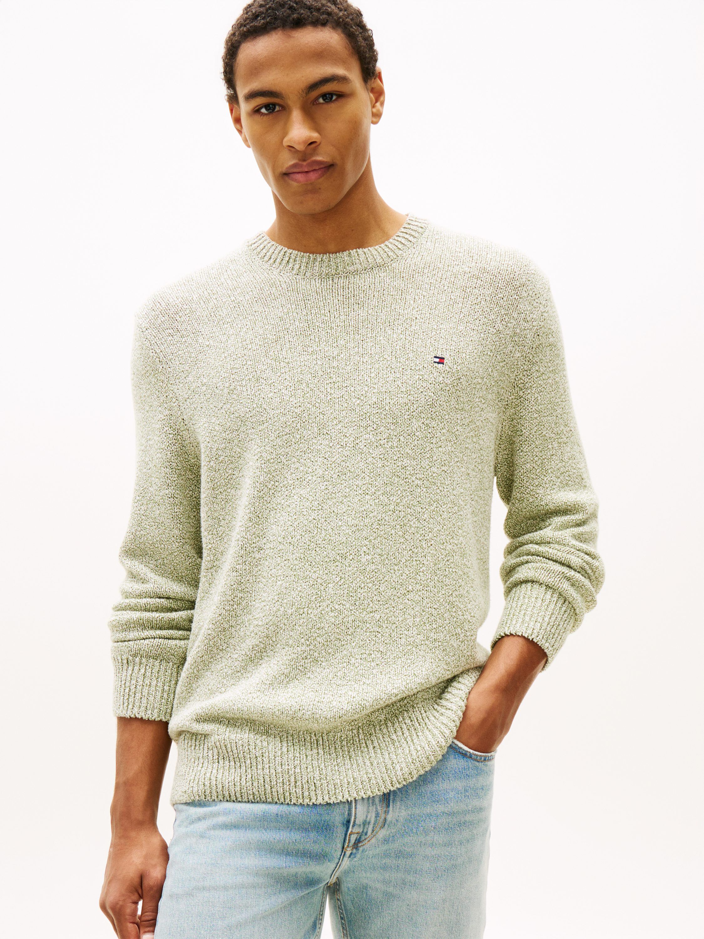 Two-Tone Boucl&eacute; Relaxed Crew Neck Jumper