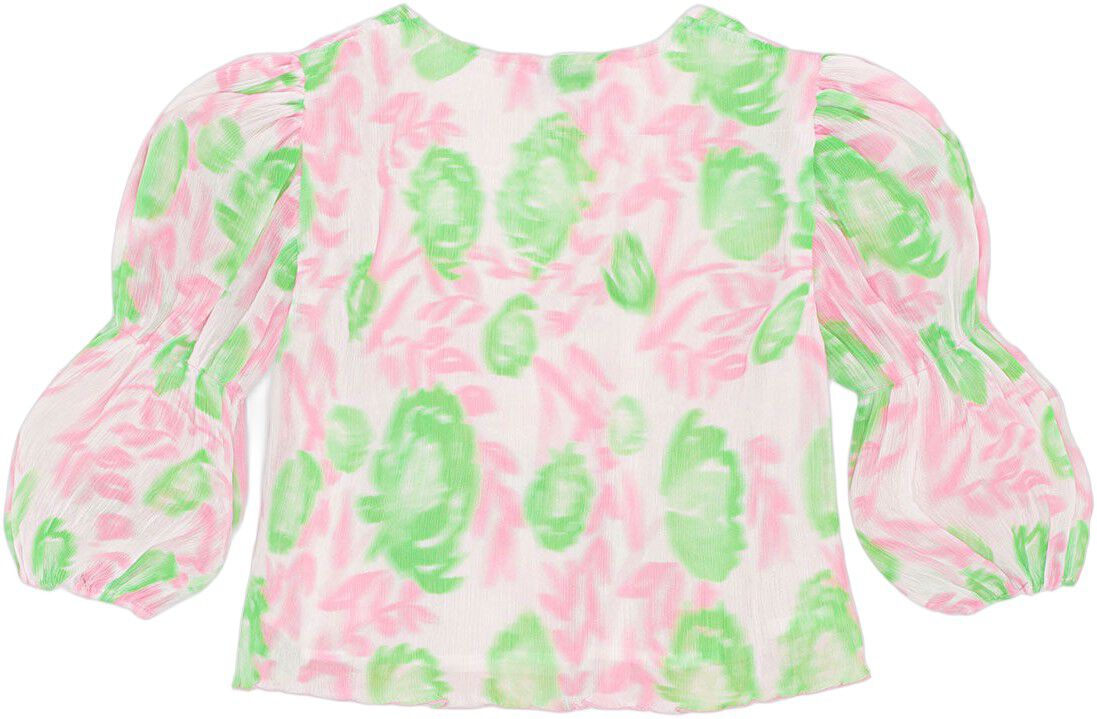 Pleated Georgette U-neck Bluse