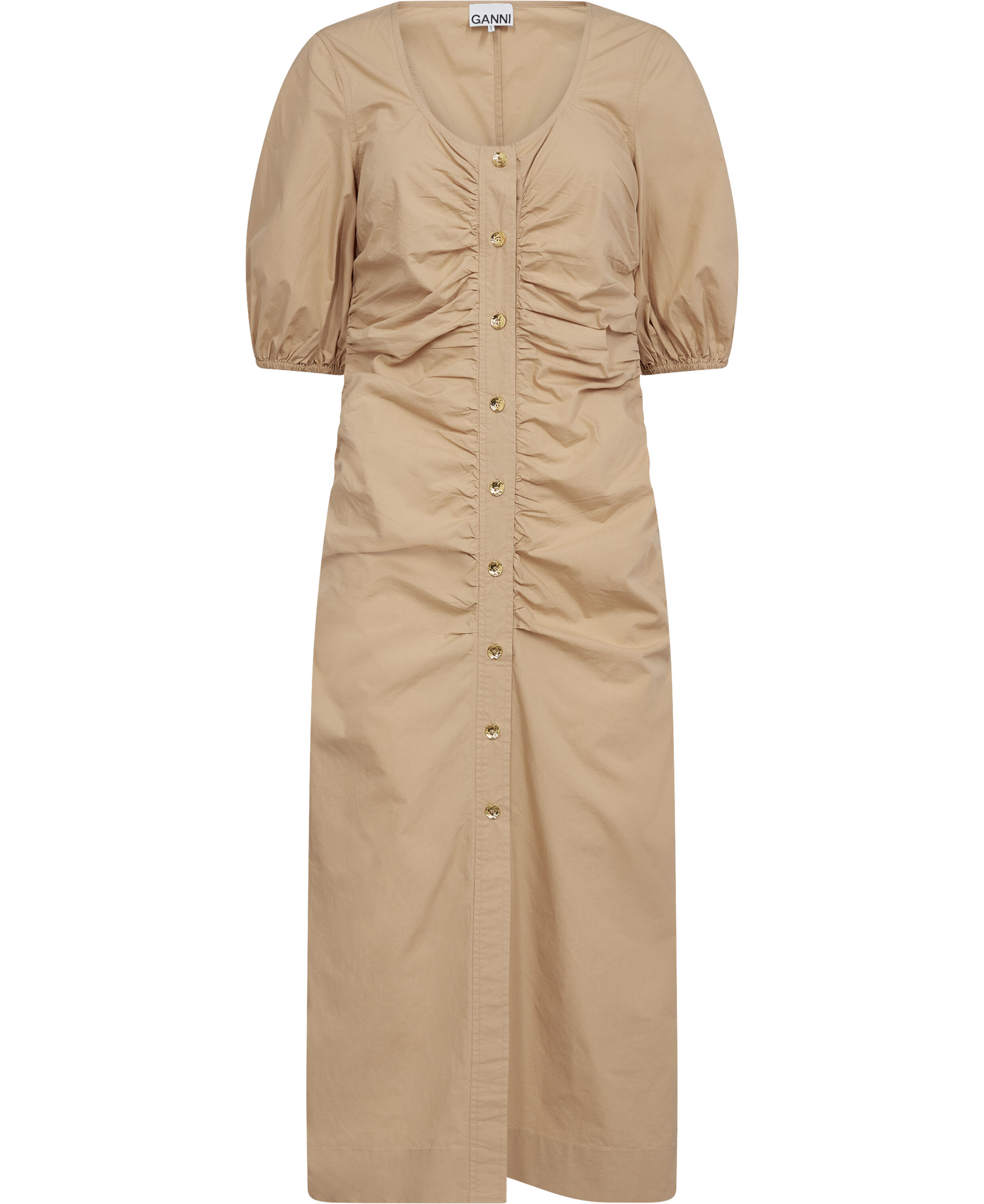 Cotton Poplin Gathered Open-neck Ma