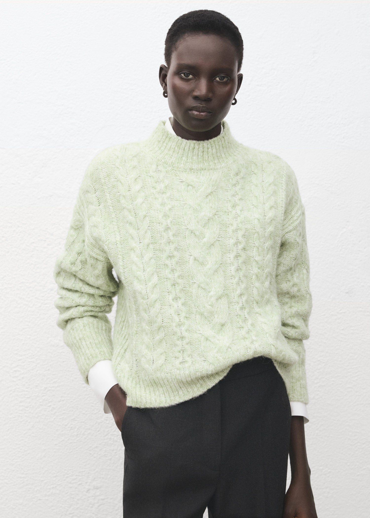 Braided sweater with perkins neck