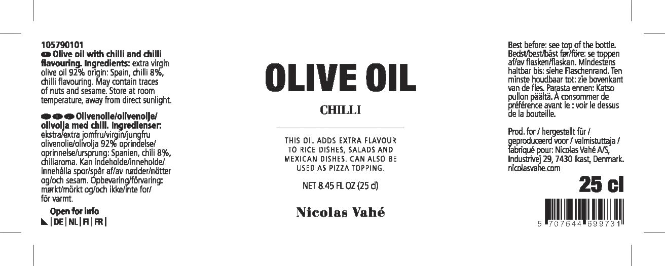 Olivenolie 99,5% med chili , 25 cl.