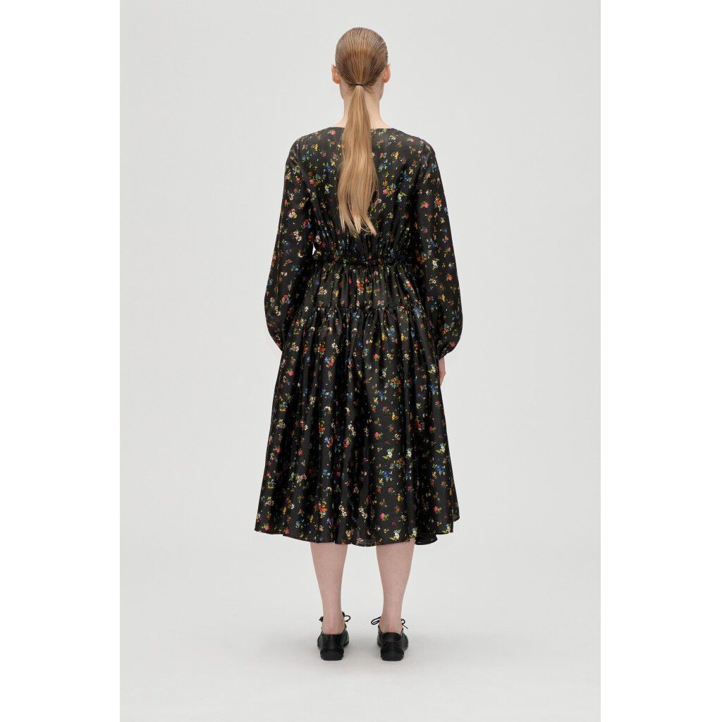 2067 Flat Textured Poly, Waist Tie Ruffle Midi Dress