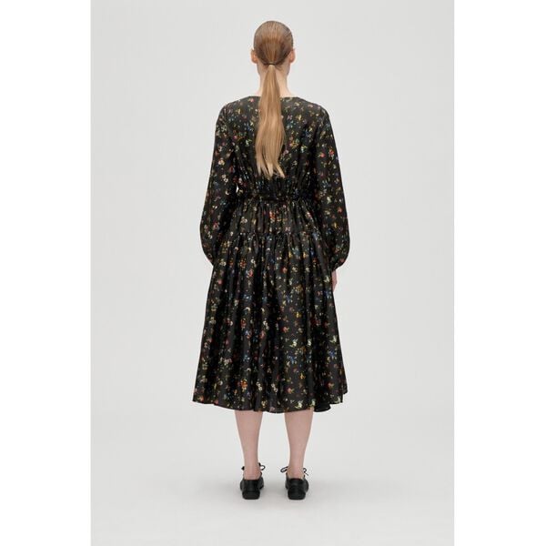 2067 Flat Textured Poly, Waist Tie Ruffle Midi Dress
