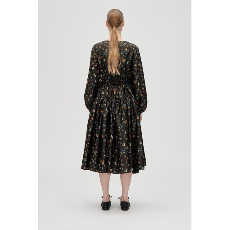 2067 Flat Textured Poly, Waist Tie Ruffle Midi Dress