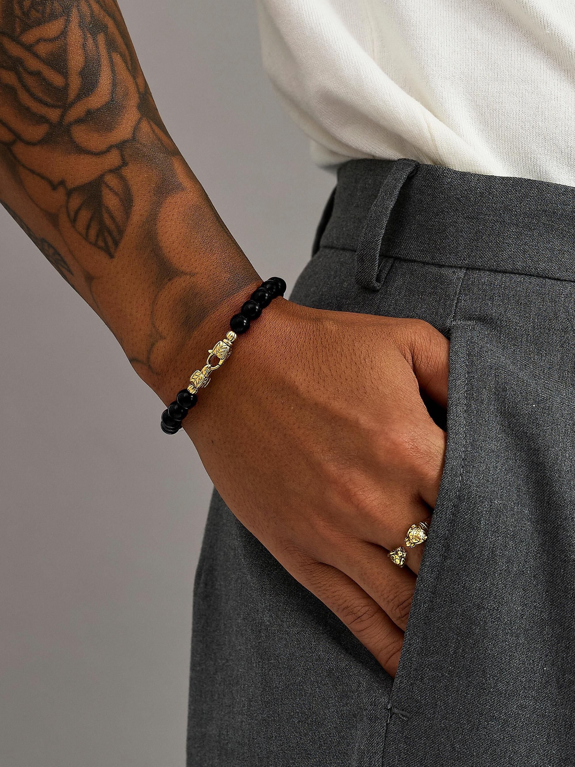 Black Onyx Healing Bracelet with Gold Lock