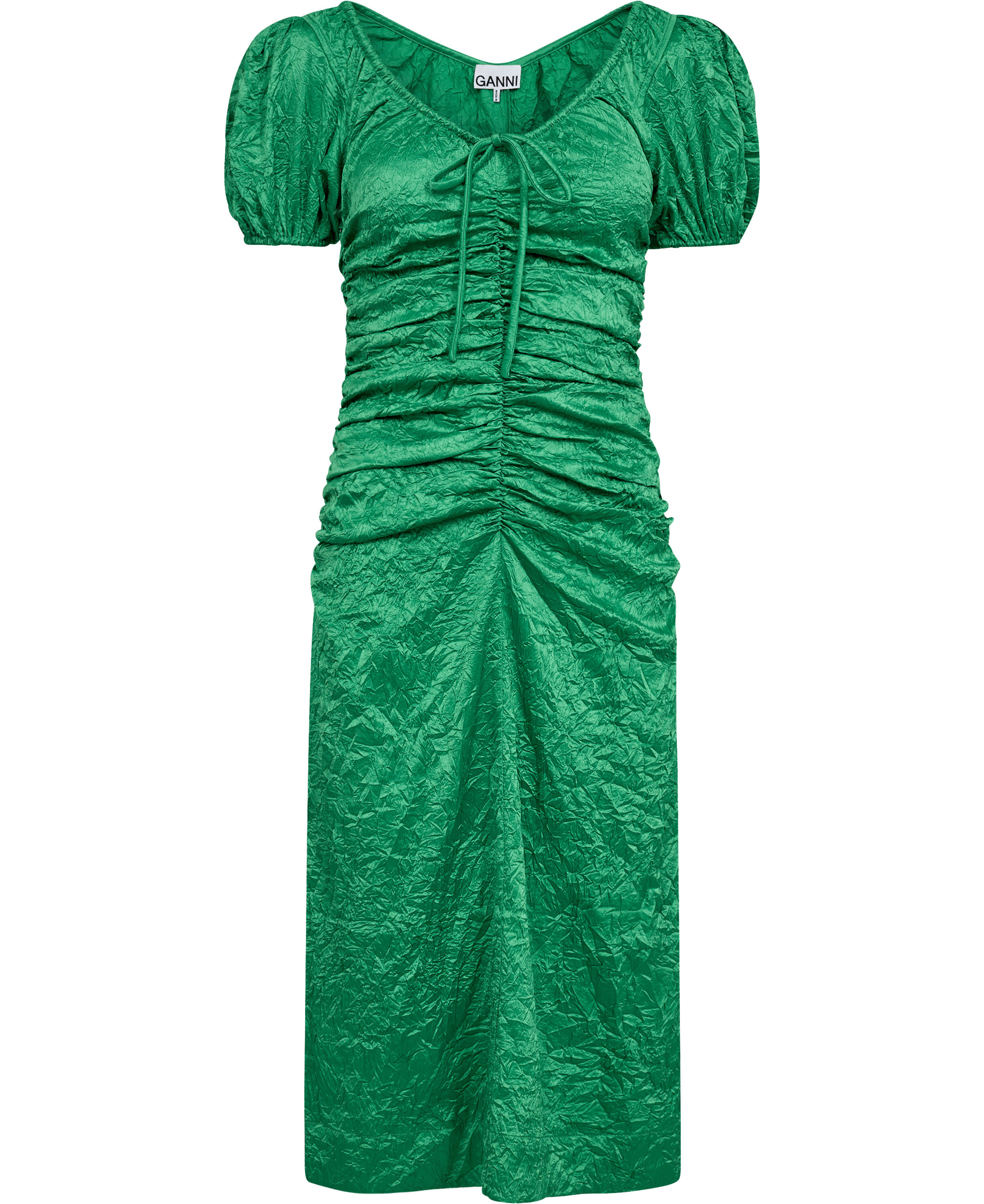 Crinkled Satin Gathered U-neck Midi