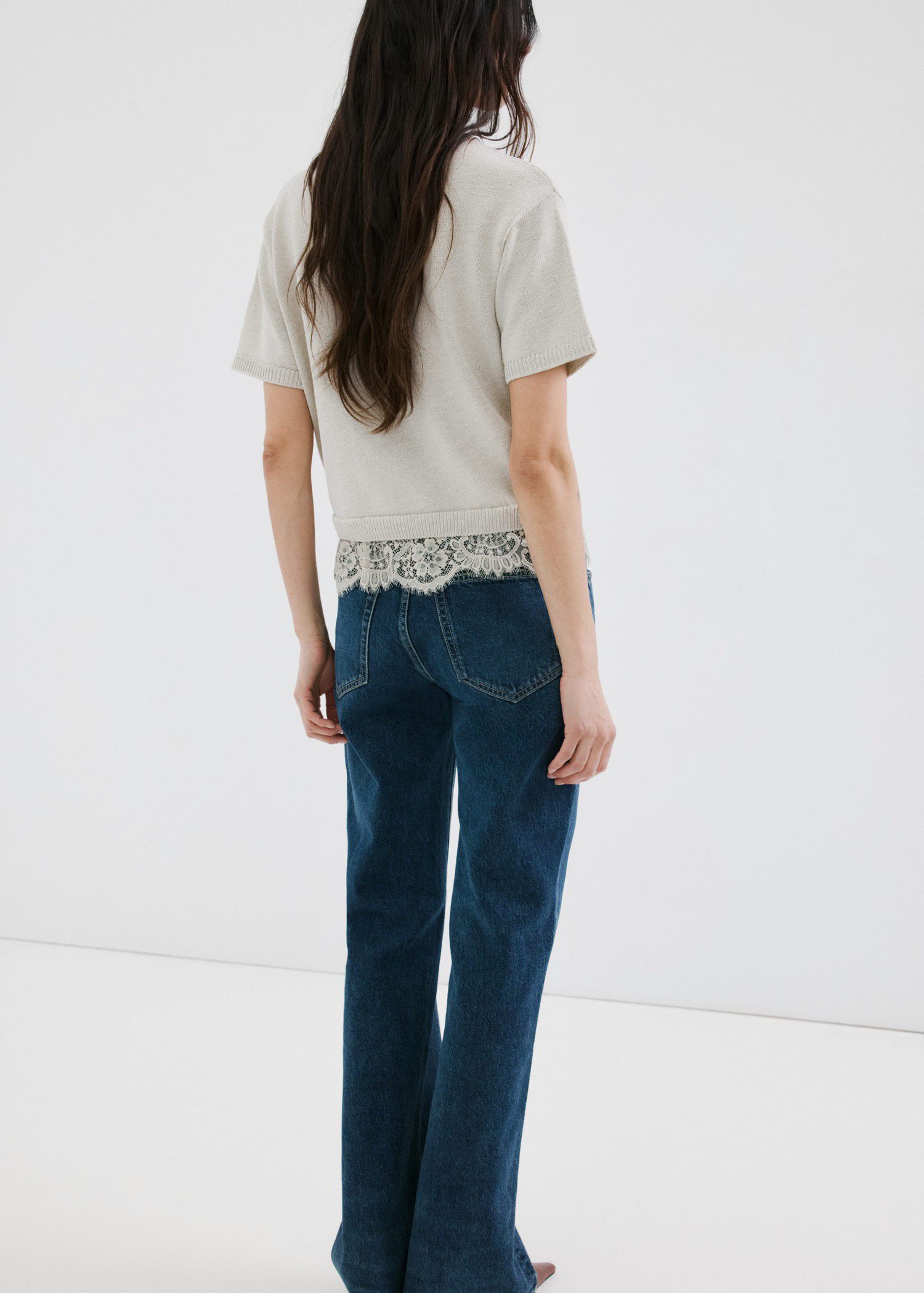 Ribbed lace-trimmed jumper