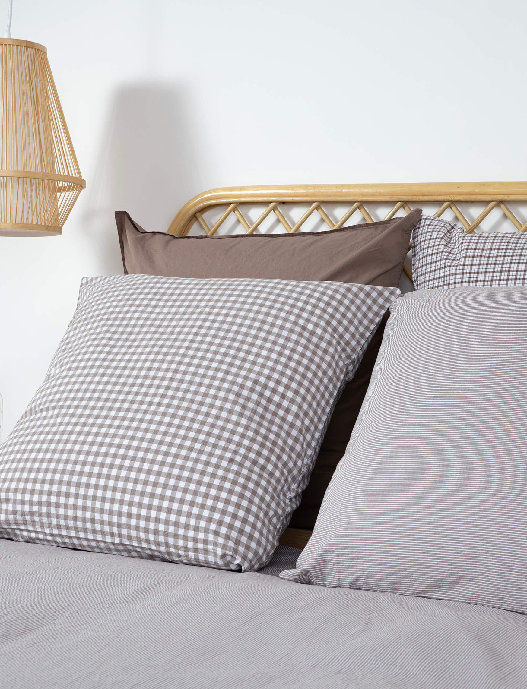 Gingham washed percale brown/white