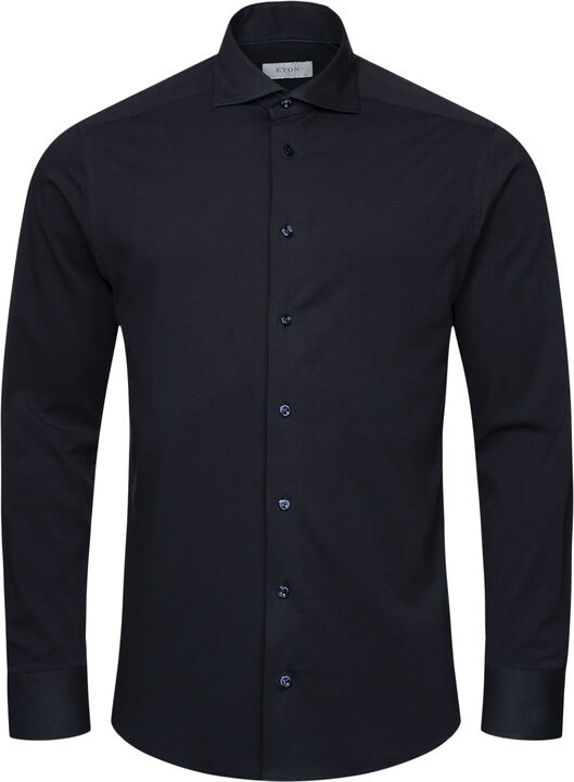 Contemporary Fit Navy Blue Solid Four-Flex Stretch Shirt