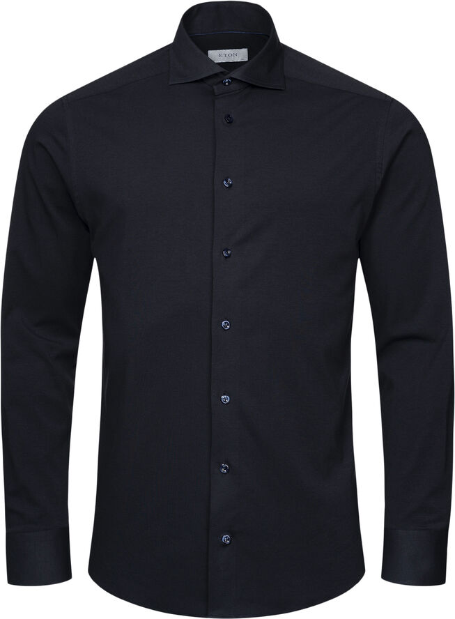 Contemporary Fit Navy Blue Solid Four-Flex Stretch Shirt