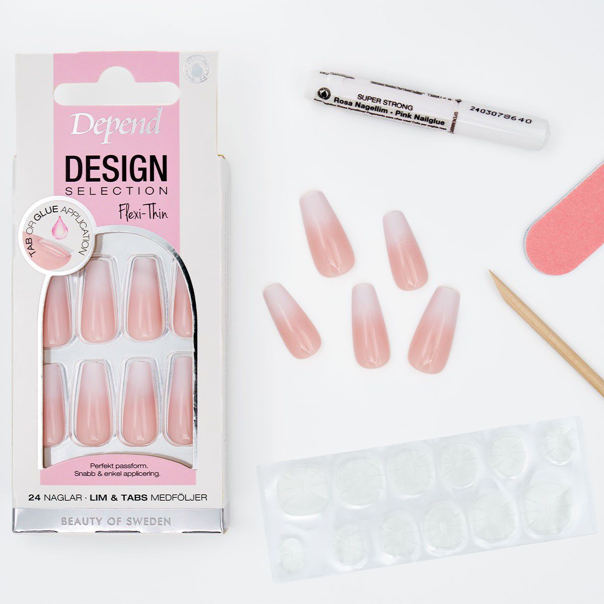 Depend kunstige negle Design Selection French Fade Coffin