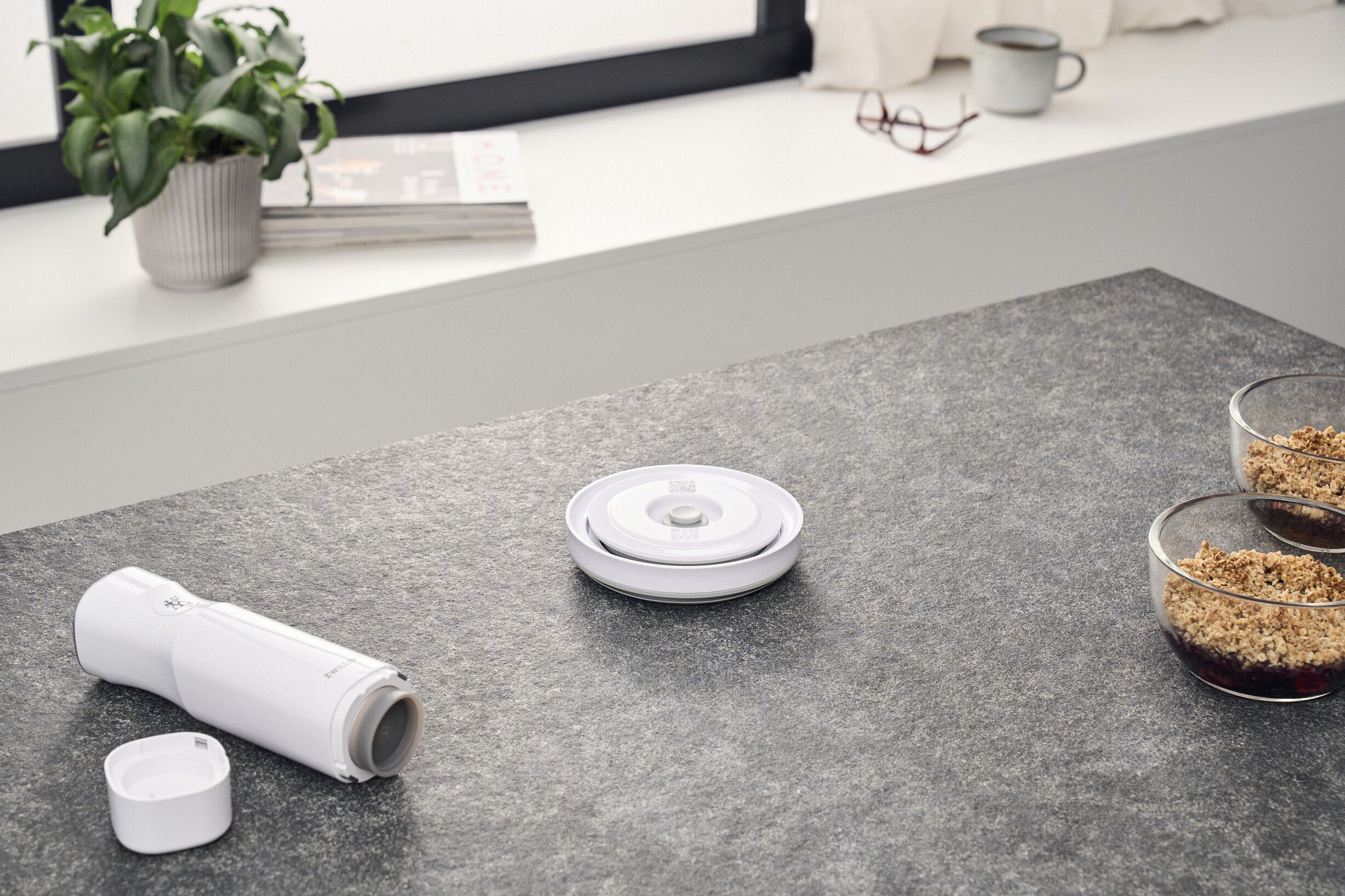 Fresh & Save BOWLS L&aring;g til vakuumsk&aring;l S / 12 cm, Hvid