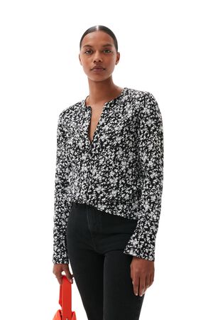 Printed Crepe O-neck Bluse