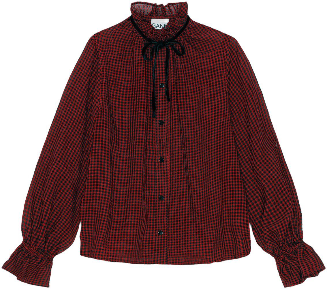Sheer Fluid Check Tie String Shirt
