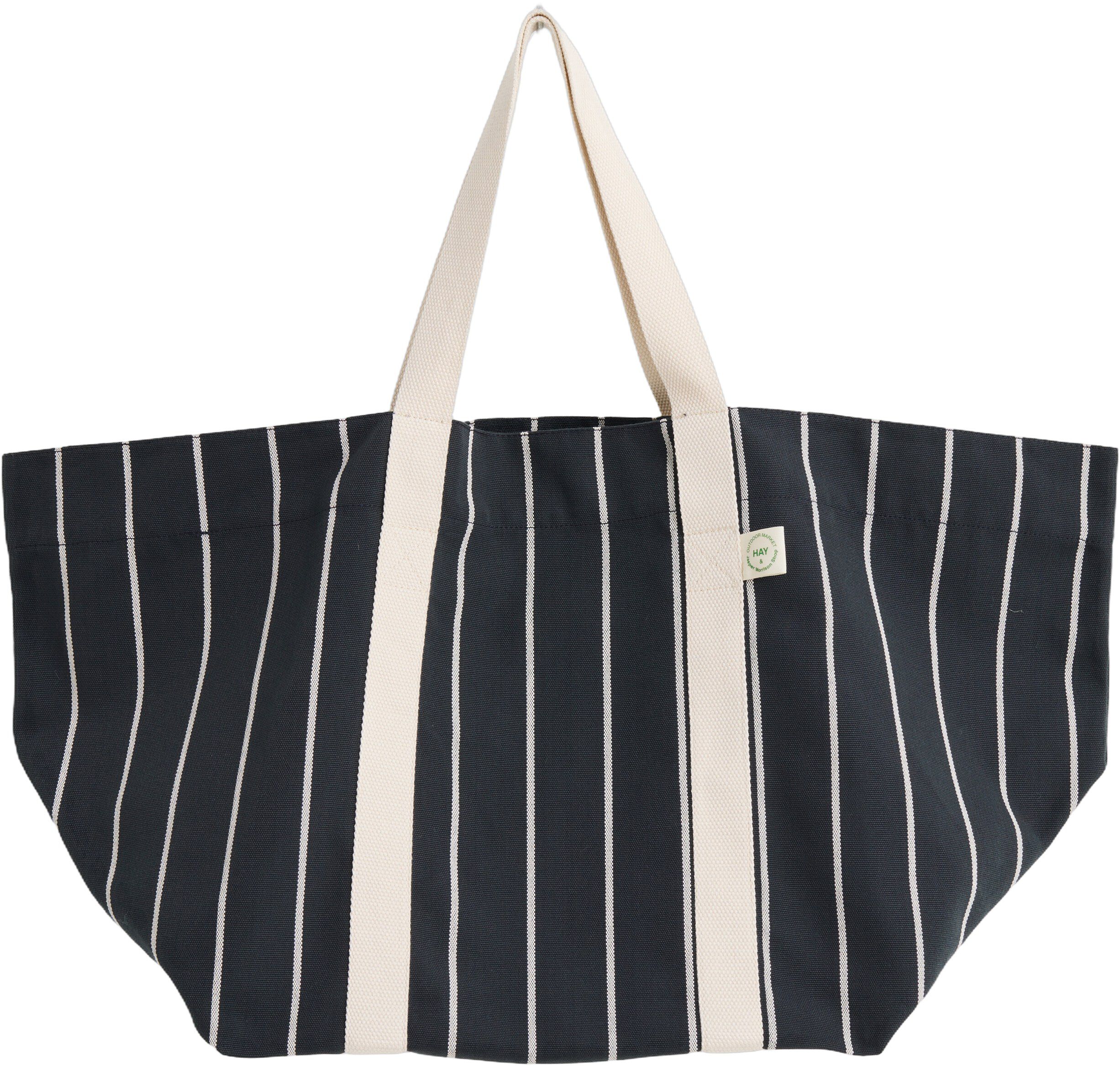 Outdoor Market Picnic Bag - Medium - Black with beige stripe