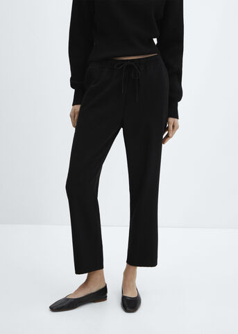 Flowy straight-fit trousers with bo