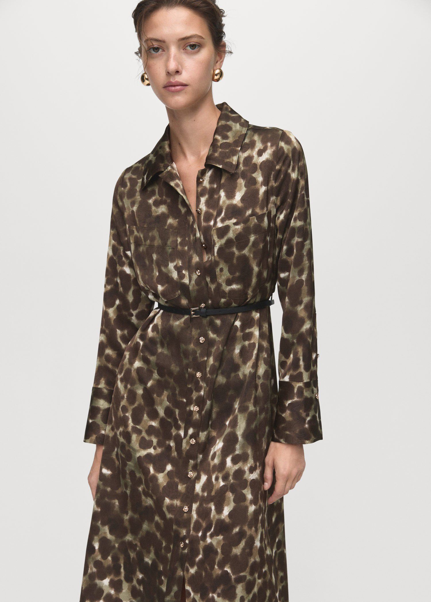 Printed shirt dress with belt