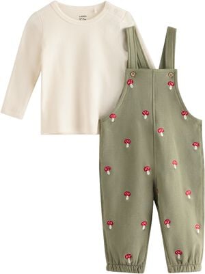 Set Top Dungarees w emb