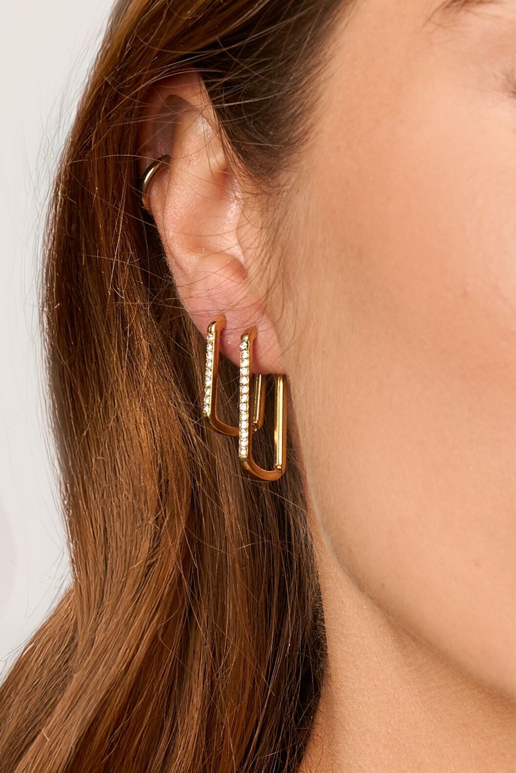 Earring square strass hoop midi