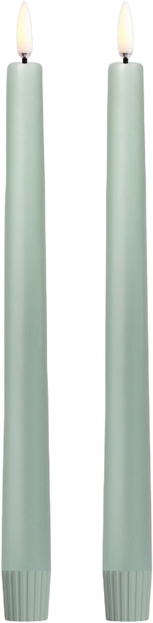 LED taper candle, Dusty green, Smooth, 2-pack, 2,3x25 cm