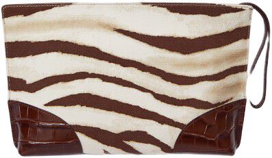 Zebra-Print Canvas & Leather Large Pouch