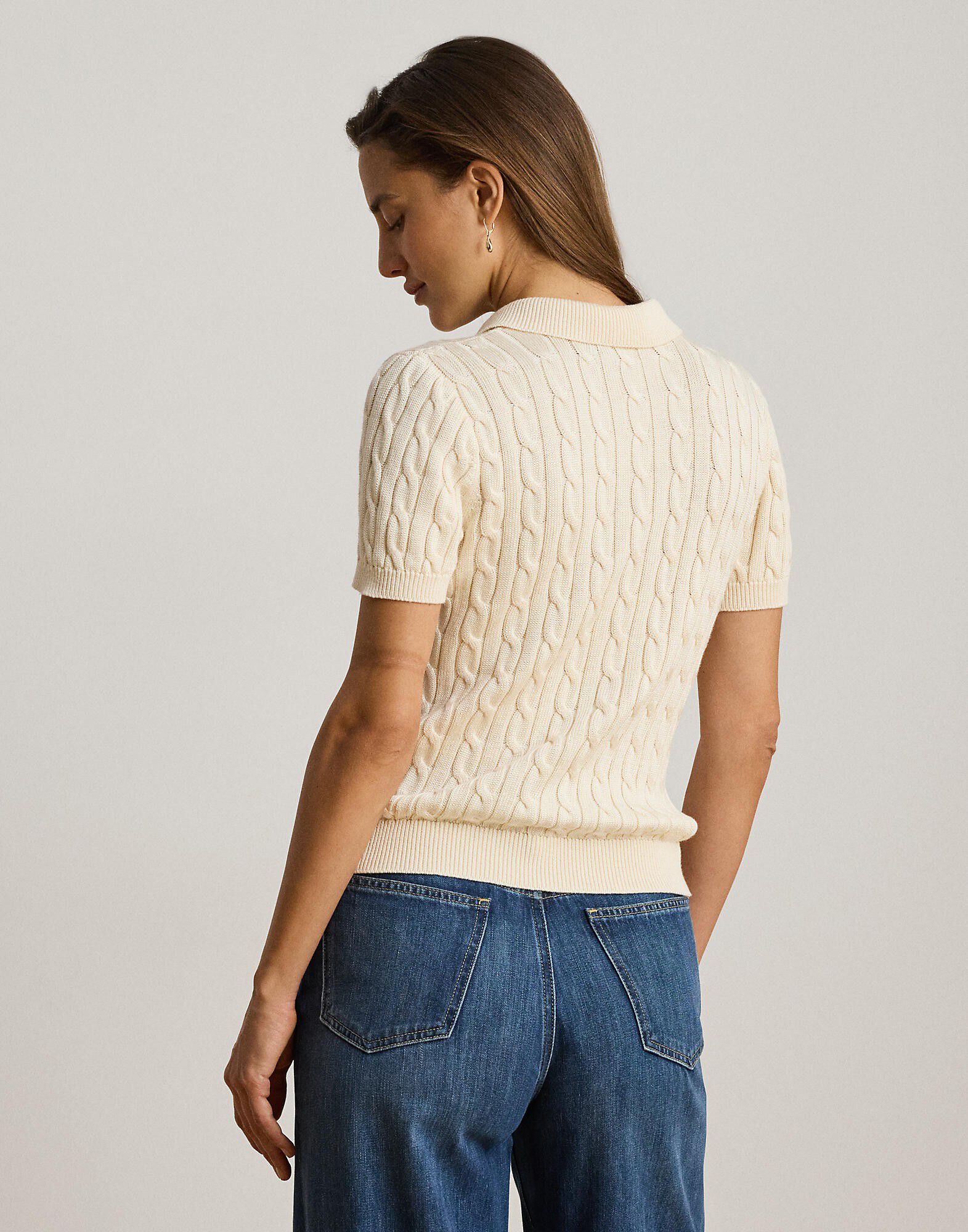 Cable Cotton-Blend Short-Sleeve Sweater