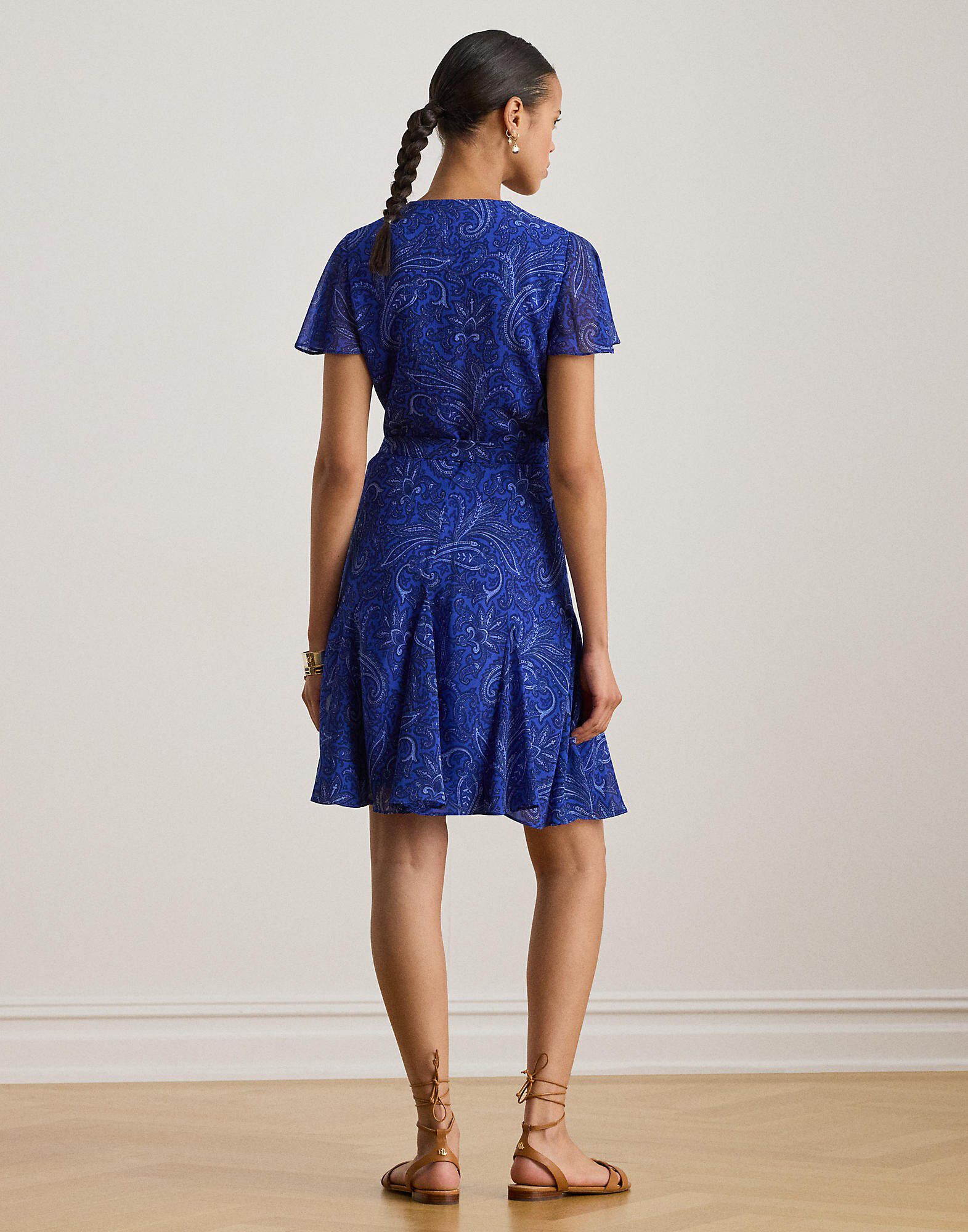 Paisley Crinkle Georgette Surplice Dress